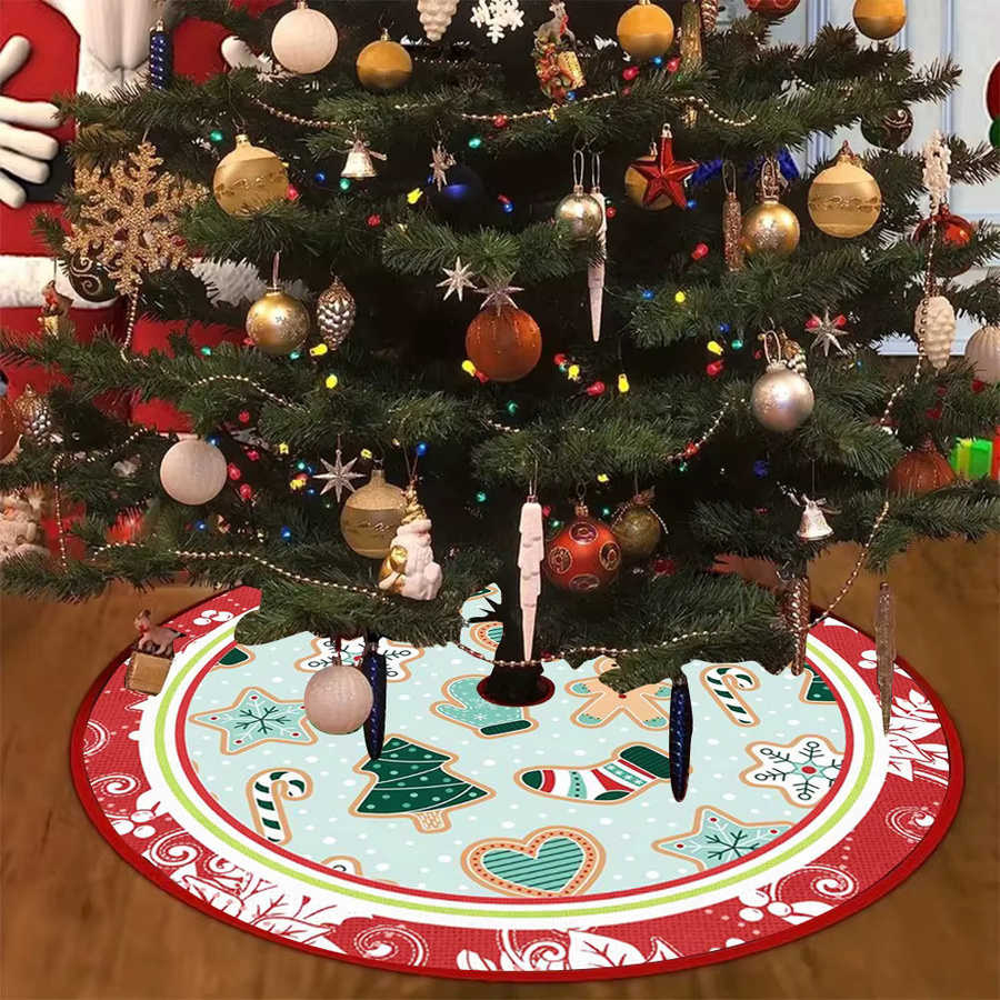 VIKAMA Weihnachtsbaumrock im skandinavischen Stil mit Lebkuchenmann und Schneeflocken, mehrfarbig, rund - Bild 3