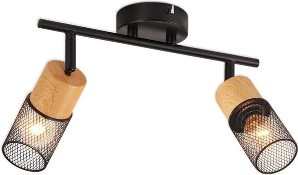 NETTLIFE Deckenstrahler im Industrial Design aus Metall und Holz in Schwarz, verstellbar mit E14 Fassung