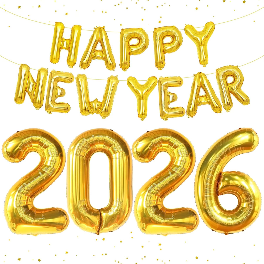 YAYB Frohes Neues Jahr 2026 Folienballon Banner Girlande in Gold für Silvester Dekorationen, Höhe: 101,6 cm - Bild 4