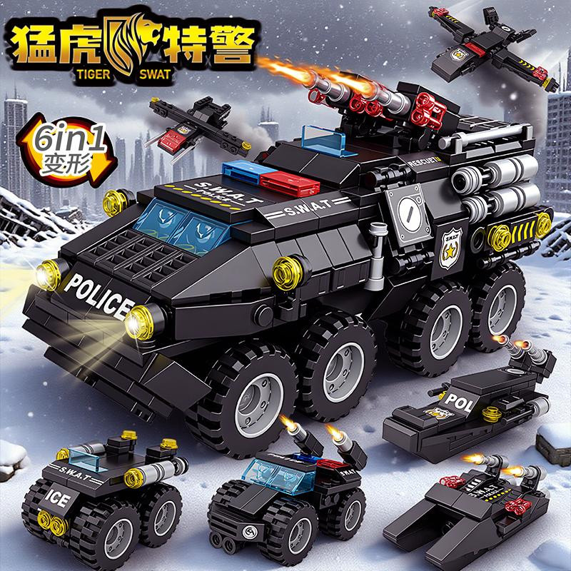 Linyi toy Bausteine Polizei Swat gepanzertes Transportfahrzeug 6in1 Set - Bild 3