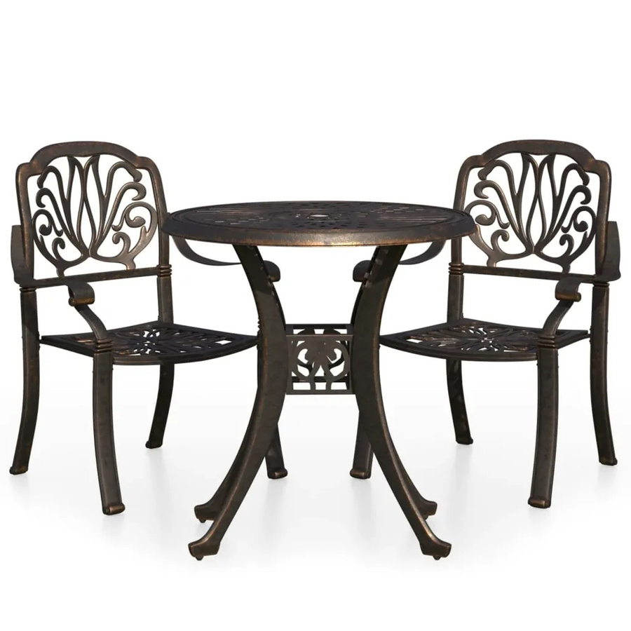 vidaXL 3-tlg Bistro-Set aus Aluminiumguss in Bronze für Garten und Außenbereich - Bild 2