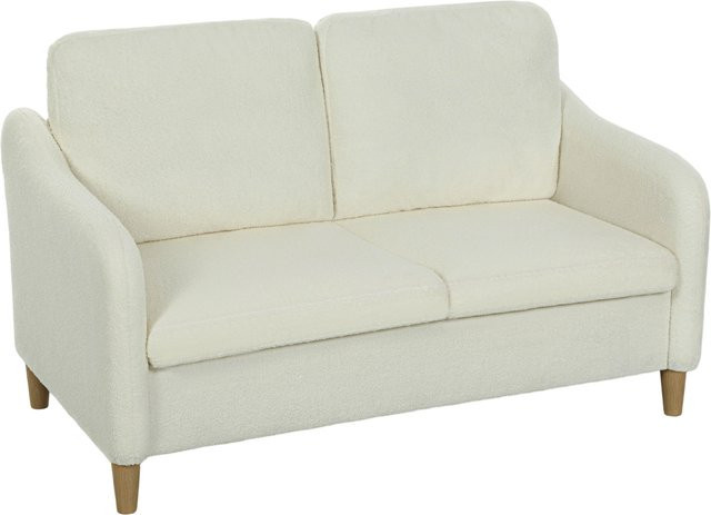 HOMCOM 2-Sitzer Sofa in Cremeweiß mit Sherpa-Fleece-Optik und Holzbeinen aus Eukalyptus, Modernes Polstersofa mit Schaumstoffpolsterung, Breite: 137 cm - Bild 1