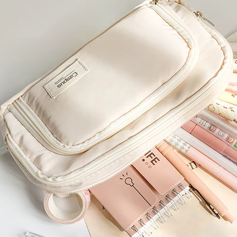 Mehrschichtiges Federmäppchen mit großem Fassungsvermögen als Schreibwarenbox und Make-up-Aufbewahrungstasche in Schwarz oder Beige - Bild 1