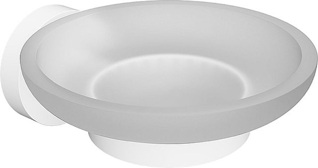 Brillantbad WHITE Seifenablage aus Messing mit Glasschale in Weiß, B/T/H: 11,0 x 10,5 x 10,5 cm - Bild 1
