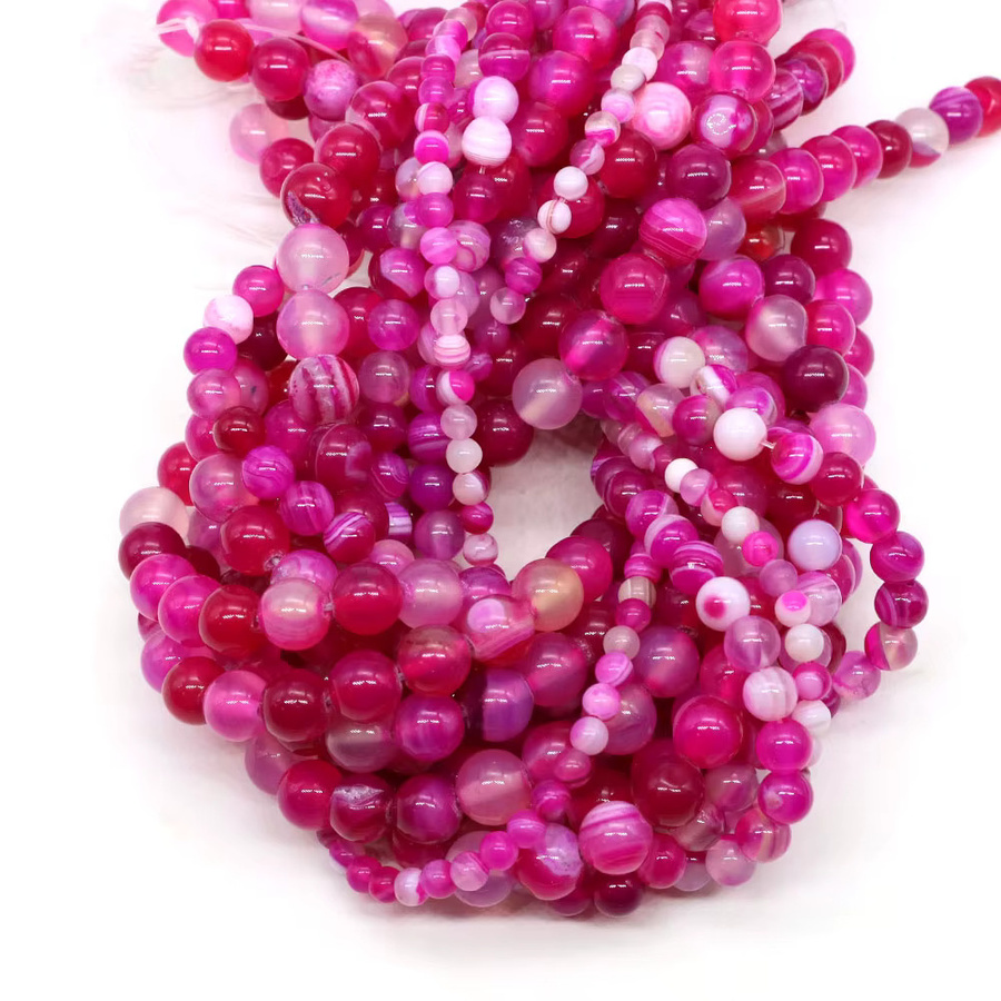 Achat Perle, Rosa Gestreift, Rund, 4/6/8/10mm, Unisex - Bild 2