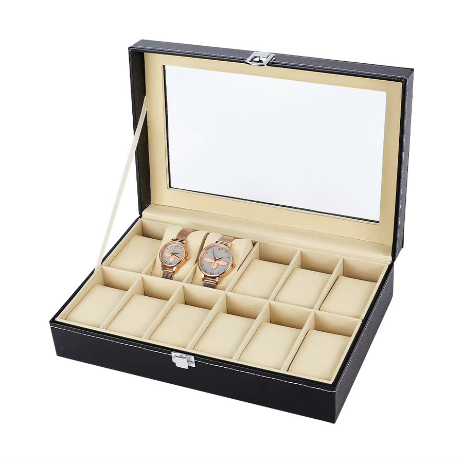DELESYS Uhren-Display-Box, 12-Slot, PU-Gehäuse, Schwarz, Unisex - Bild 2