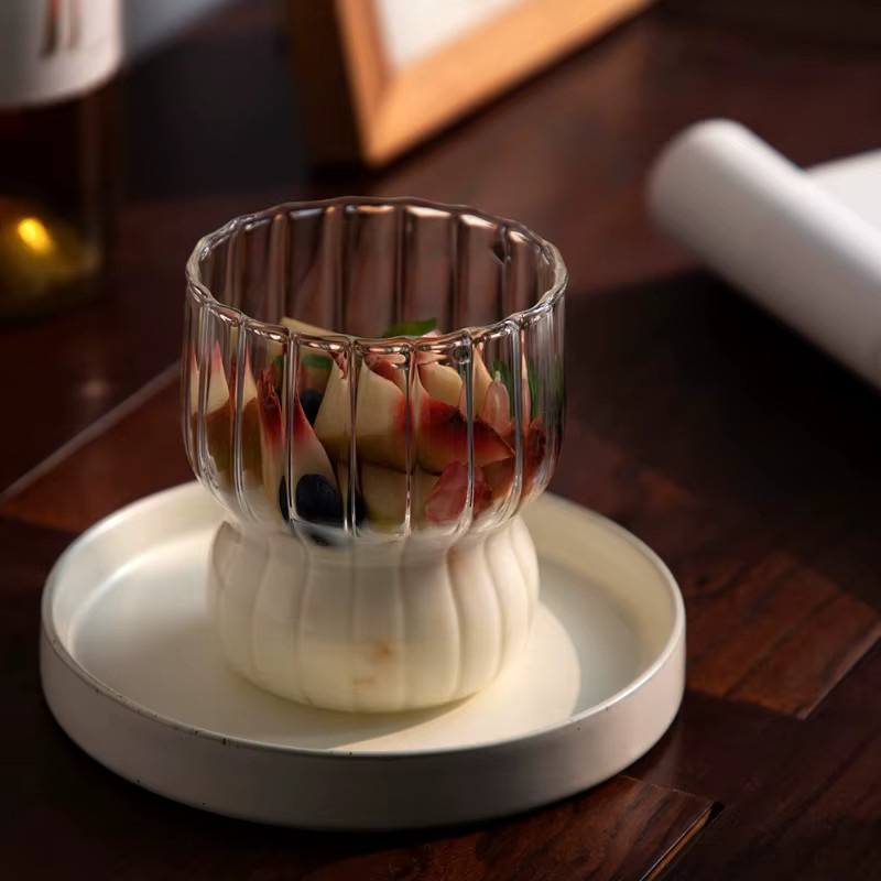 Gerippte Milchkaffee-Glastassen aus Glas, transparente Tumbler für Cocktails, Bier, Soda oder Saft, transparent - Bild 2