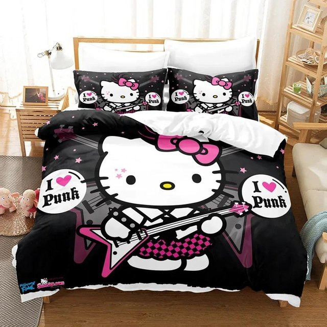 Sanrio Kuromi Bettwäsche-Set mit 3D-Digitaldruck, 3-teilig, Schwarz, B/H: 135 x 200 cm - Bild 1