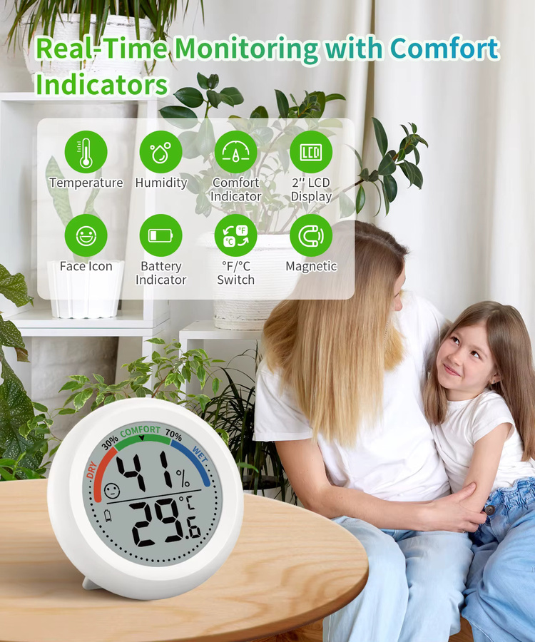 NOKLEAD LCD Digital-Thermometer Hygrometer in Weiß als magnetische Wetterstation zur Messung von Innen- und Außentemperatur sowie Luftfeuchtigkeit - Bild 2