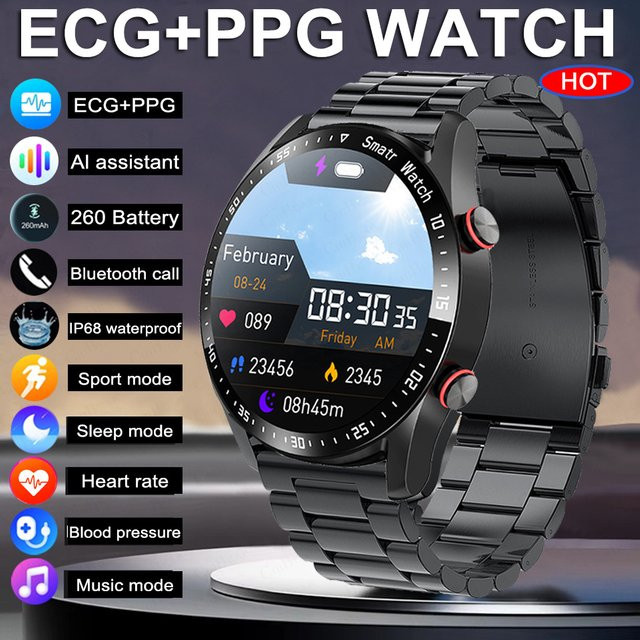 ChiBear Smartwatch für Herren mit AMOLED-Bildschirm, Sprachanruf, EKG+PPG Gesundheitsüberwachung und Herzfrequenzmessung, wasserdichte Sportuhr in Schwarz für Android und iOS - Bild 1