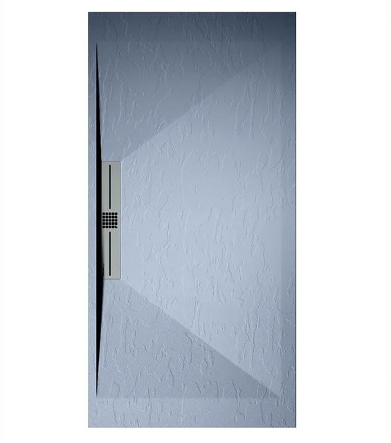 Mirlo Edis Duschwanne aus Mineralguss, extra flach, Grau, B/T: 90 x 100 cm, mit Ablaufschutz in Chrom - Bild 1