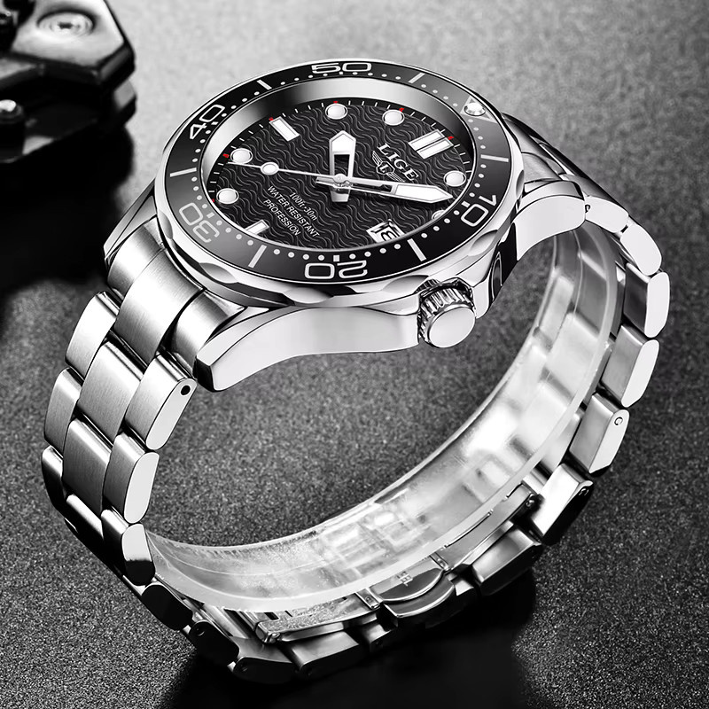LIGE Armbanduhr Edelstahl, Quarz, Datum, Schwarz, Herren - Bild 4