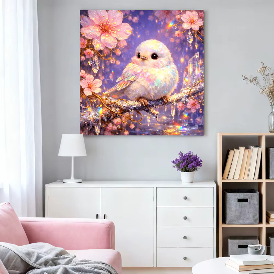 HUACAN Diamant-Mosaik DIY Set mit Vogel und Blumen Motiv in Multicolour, Handarbeit mit runden Steinen zur Wanddekoration - Bild 3