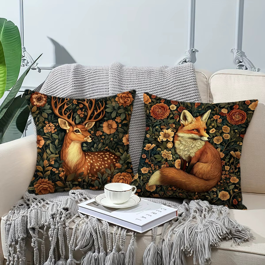 Vintage florale Kissenbezüge mit Tier-Motiven aus Polyester, Mehrfarbig, B/B/B: 45 x 45 x 4 cm - Bild 3