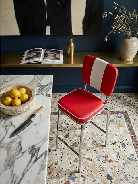 Retro Barhocker KADIMA DESIGN im 50er Jahre Dinerstil, Weiß/Rot/Multicolor, B/T/H: 40 x 38 x 110 cm - Bild 1
