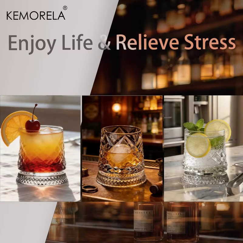 KEMORELA Rotierendes Whiskyglas aus Kristall, 360 Grad drehbarer Tumbler in Transparent, 10,5 cm - Bild 4