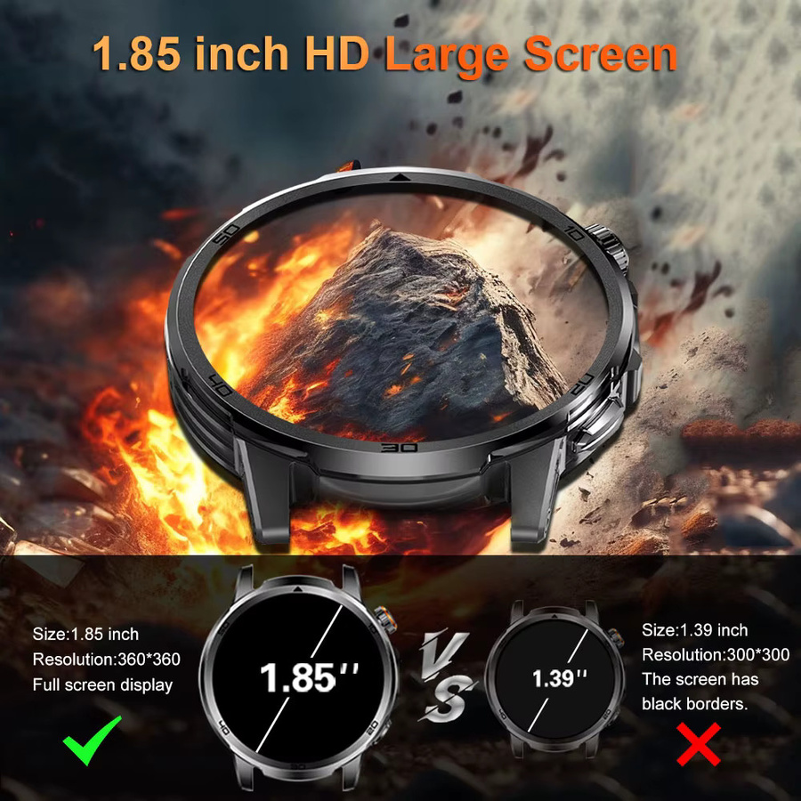 MEVADEN Smartwatch, 1.85 Zoll, Edelstahl, Silber, Schwarz, Unisex - Bild 2