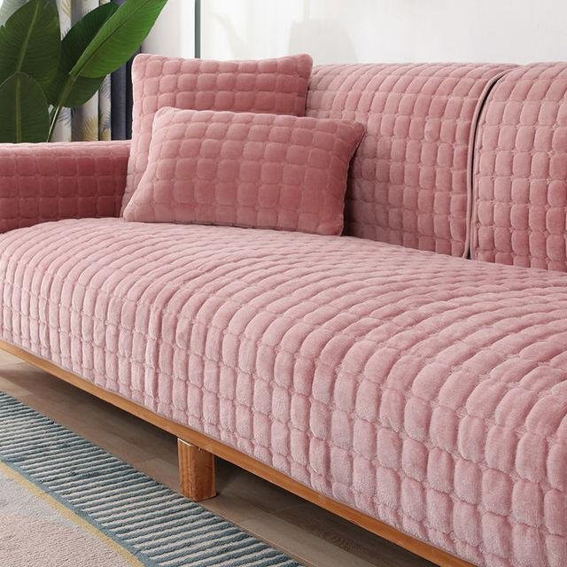 Rutschfester Samt-Couchbezug von Yiran Furniture in Dunkelrosa, einfarbiges Flanell-Plüsch-Sofa-Handtuch, Breite: 70 cm, Länge: 180 cm - Bild 1