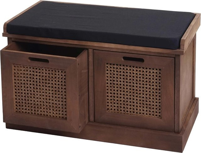 MCW Sitzbank J49 Garderobenbank mit zwei Staufächern, Farbe Braun und Polster Schwarz, B/T/H: 75 x 47 x 40 cm - Bild 2