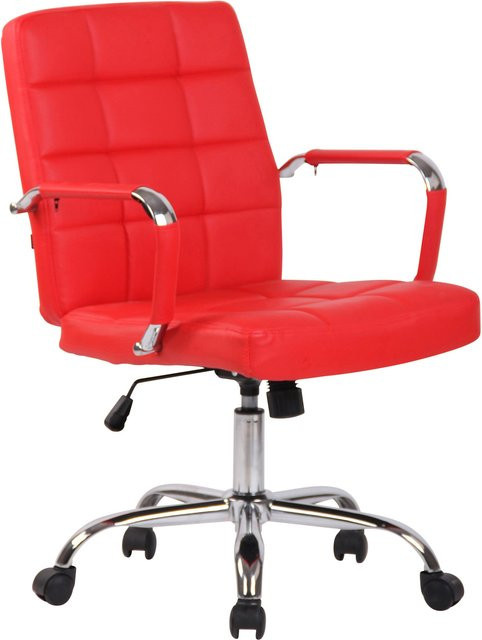 TPFLiving Bürostuhl in Rot aus Kunstleder mit Armlehnen und Rollen, B/T/H: 59 x 63 x 120 cm - Bild 1
