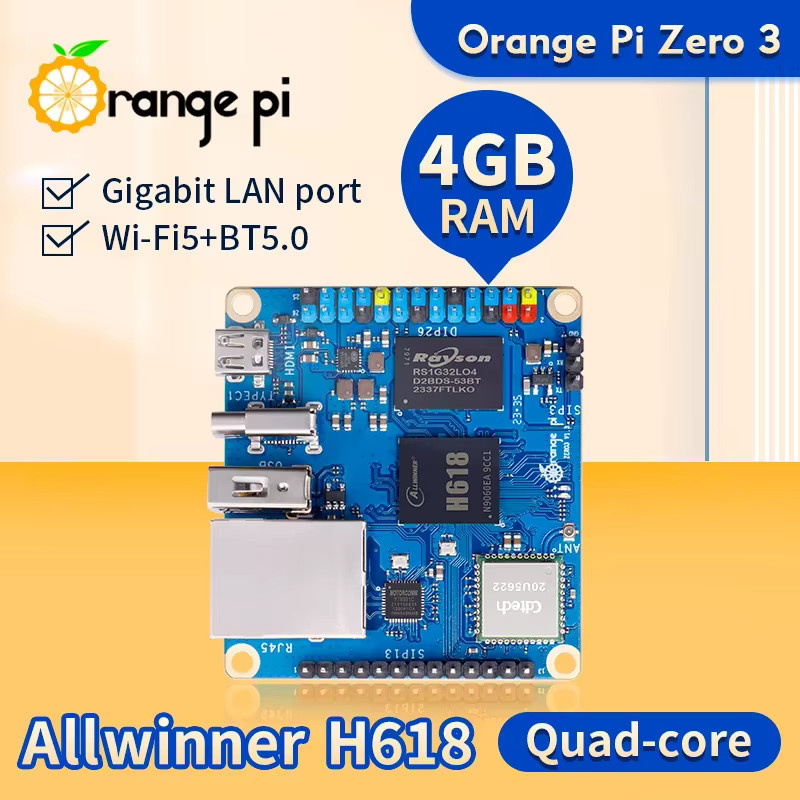 Orange Pi Zero 3 Single Board Computer mit Allwinner H618 64-Bit, Dual-Band WiFi5, Bluetooth 5.0 und Gigabit LAN, wählbar mit 1G, 2G oder 4G RAM - Bild 2