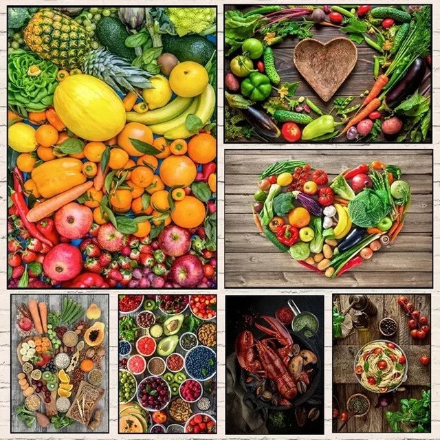 Potdemiel Leinwandposter Botanische Motive Obst Gemüse Getreide Gewürze Mehrfarbig Rechteckig für deine Küchenwanddekoration - Bild 1