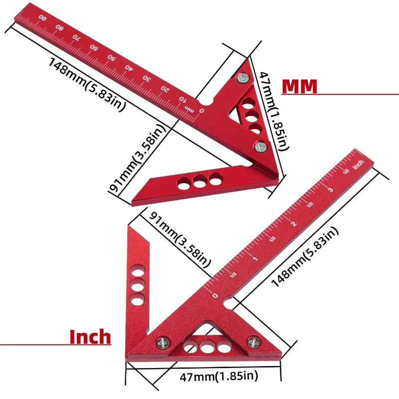 Wnew Kalibermessgerät zum Anreißen in der Mitte, metrisches und Zoll-Messwerkzeug für die Holzbearbeitung, rechtwinkliges 45/90-Grad-Linienmessgerät in Rot - Bild 6