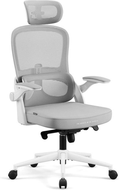 DIABLO CHAIRS V-LIGHT Ergonomischer Bürostuhl in Weiß-Grau mit Kopfstütze, Netzgewebe und Armlehnen - Bild 1
