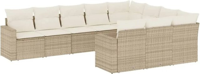 vidaXL 10-tlg Garten-Sofagarnitur aus Polyrattan in Beige mit Kissen und Stauraum - Bild 1