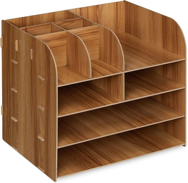 Relaxdays Schreibtisch Organizer aus MDF in Braun mit 10 Fächern, B/T/H: 27,5 x 32,5 x 25 cm - Bild 1