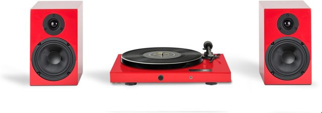Pro-Ject Juke Box E1 + Speaker Box 5 E HiFi-System mit Ortofon OM5e Tonabnehmer und Bluetooth in Hochglanz Rot - Bild 1