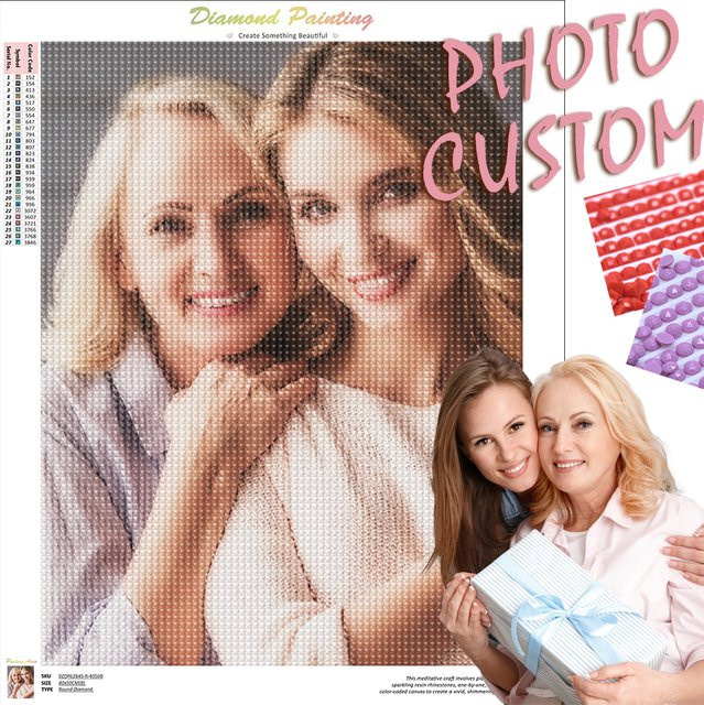 RUOPOTY Personalisiertes Foto DIY Strass-Stickerei Set mit runden Steinen in Multicolour, B/H: 20 x 20 cm - Bild 1