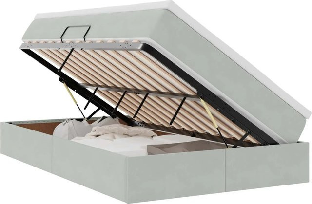 vidaXL Stauraumbett mit Matratze aus Samt in Hellgrau, B/T/H: 120 x 200 x 48,5 cm - Bild 1