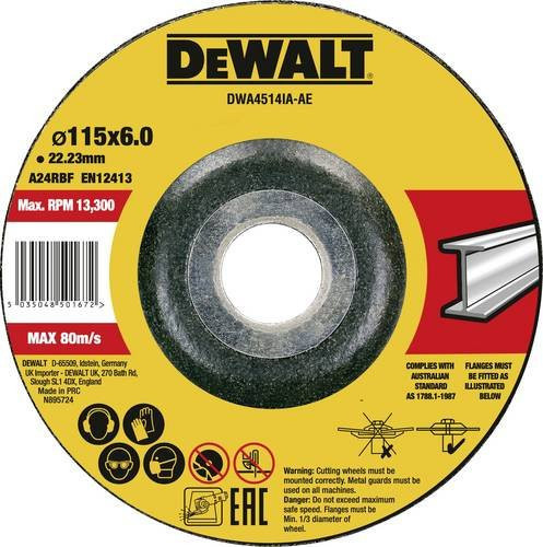 DEWALT High Performance Schruppscheibe für Metall Typ 42 gekröpft Gelb Durchmesser: 115 mm, Breite: 6 mm, Bohrung: 22,23 mm, DWA4514IA-AE - Bild 1