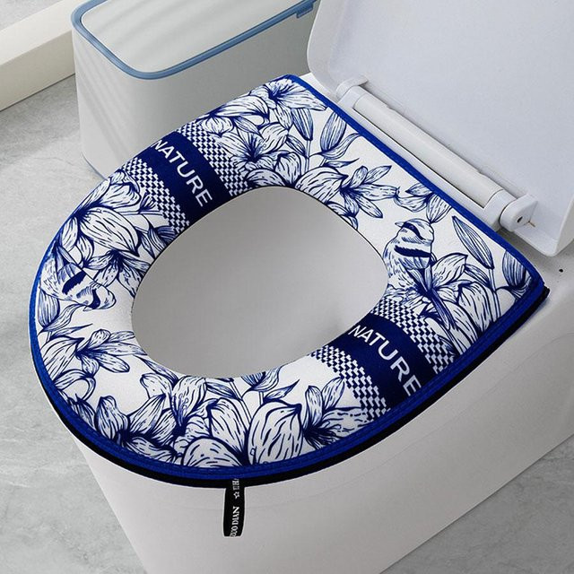 DHDH Wasserfichter Toilettensitzbezug mit Reißverschluss in Blau mit Cartoon-Design und floralem Muster aus Polyester - Bild 1