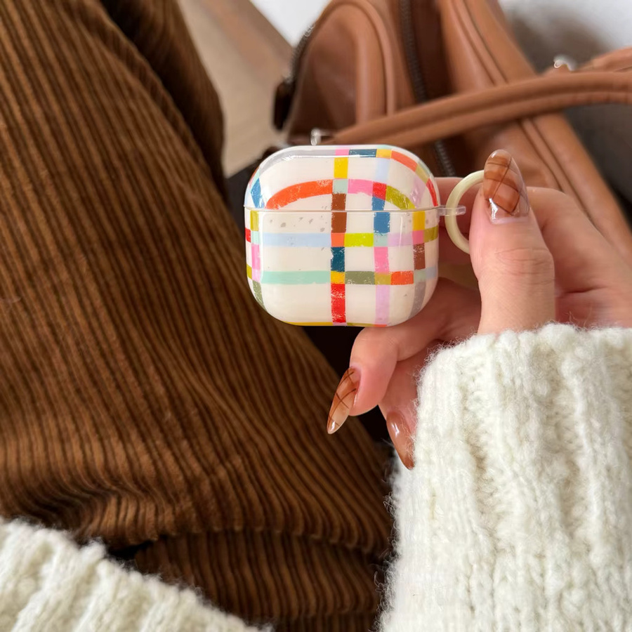 Stoßfeste Graffiti Kopfhörerhülle mit bunten Linien und Gittermuster für Apple AirPods 1, 2, 3, 4 und Pro 2, Farbe: Korall/Mehrfarbig - Bild 2