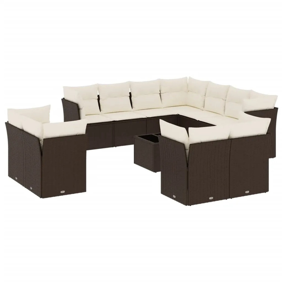 vidaXL 12-teilige Garten-Sofagarnitur in U-Form aus braunem Poly-Rattan mit Tisch und Polsterkissen für Garten, Terrasse und Innenhof - Bild 2