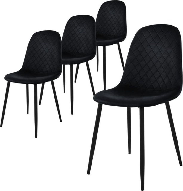 ML-Design Esszimmerstuhl 4er Set Schwarz mit Microfaser-Samtbezug und Rautenmuster - Bild 2