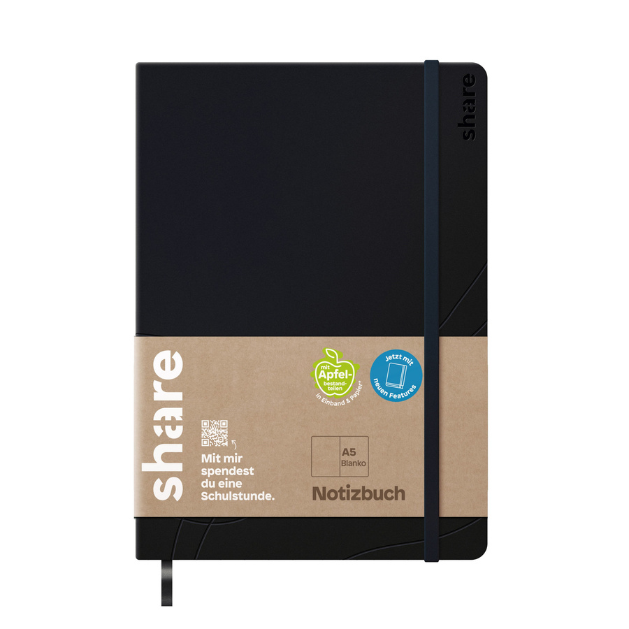 share Notizbuch DIN A5 blanko Hardcover mit Lesezeichen und elastischem Verschluss in Beige oder Schwarz - Bild 1