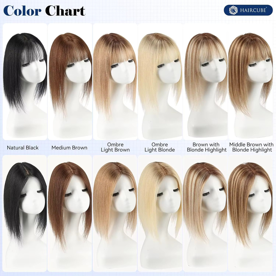 HAIRCUBE Echthaar-Toupet mit Pony, Braune Blonde Highlight, 12 Zoll, Damen - Bild 5