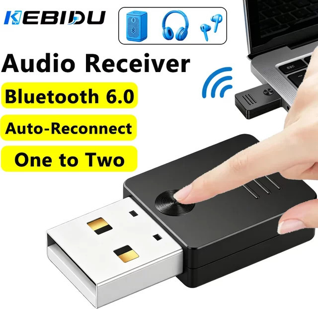 KEBIDU Bluetooth 6.0 Audio-Empfänger USB-Dongle in Schwarz für Lautsprecher und Kopfhörer - Bild 1