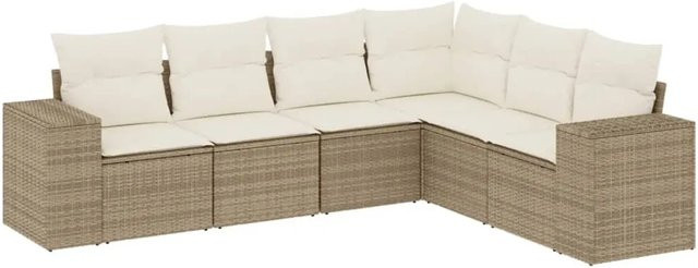vidaXL 6-teilige Garten-Sofagarnitur in L-Form mit Kissen, Beige, Poly Rattan und Metallgestell - Bild 1
