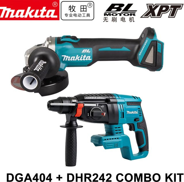 Makita 18V Akku Kombi-Set mit bürstenlosem Motor: DGA404 Winkelschleifer und DHR242 Bohrhammer in Blau - Bild 1
