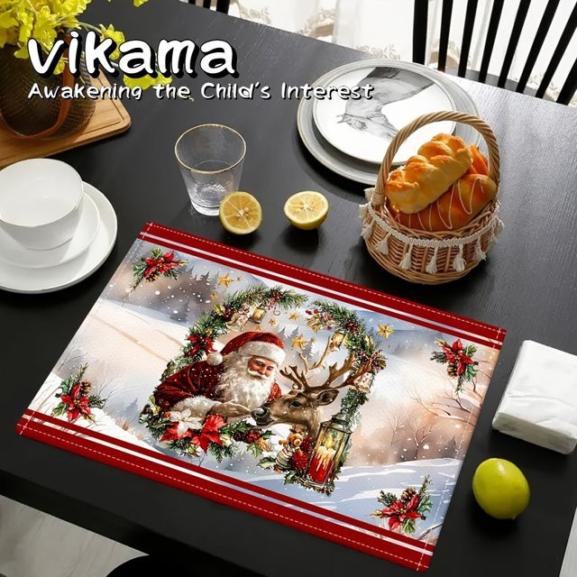 VIKAMA 4-teiliges Weihnachts-Tischset-Set mit grafischem Design in Multicolour, B/T: 40 x 30 cm - Bild 1