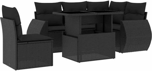 vidaXL 6-teilige Garten-Sofagarnitur in L-Form aus schwarzem Poly-Rattan mit UV-beständigen Kissen und pulverbeschichtetem Stahlgestell - Bild 1