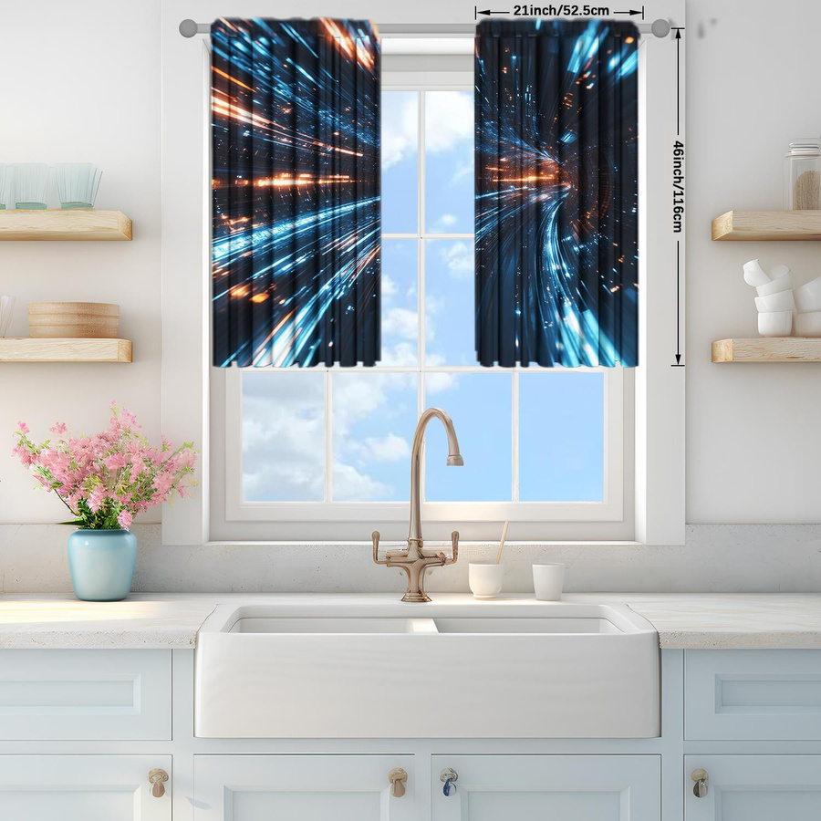 2er-Set Zeit-Raum-Tunnel Vorhang mit Grafikprint, halbtransparent, modern, Mehrfarbig, B: 52,5 cm x H: 116 cm - Bild 1