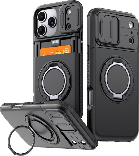 SZMUGUA Multifunktionale Handyhülle mit MagSafe Magnetständer und Schiebeabdeckung für iPhone 17 Pro Max 16 15 14 13 12 11 Plus in Schwarz oder Lila - Bild 1