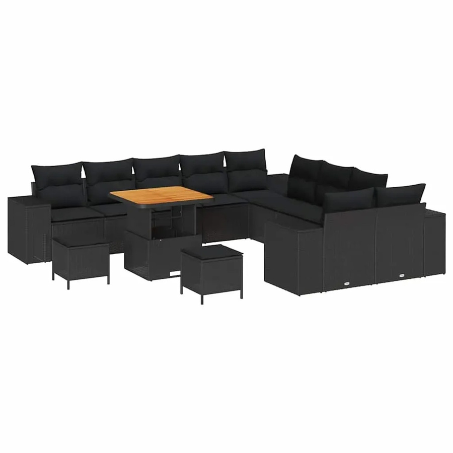 vidaXL Garten-Sofa-Set aus Poly-Rattan in Schwarz mit 13 Teilen und Polsterung - Bild 2