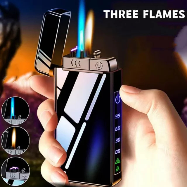Winddichtes USB-Plasma-Feuerzeug aus Metall in Schwarz mit Taschenlampe und Dual-Lichtbogen-Funktion - Bild 1