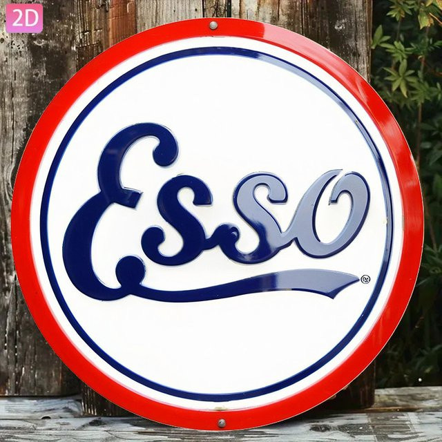 Potdemiel Vintage Esso Pump Sign Retro-Wanddekoration aus Aluminium in Rot, Blau und Weiß, Rund, Durchmesser: 20 cm - Bild 1